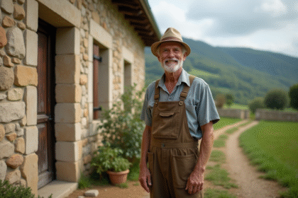 Agriculteur âgé dans la campagne française authentique