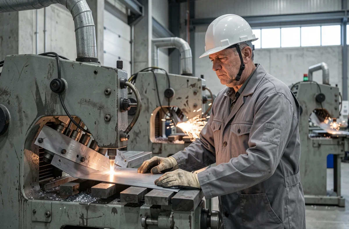 Ouvrier de Bavoysi Tolerie Industrielle travaillant sur une machine de formage de métal