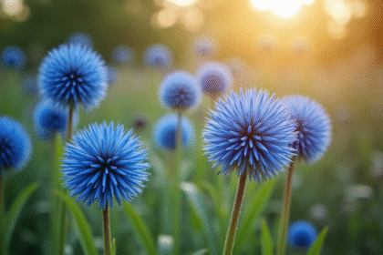 Fleurs d'echinops éclatantes en pleine floraison dans un jardin