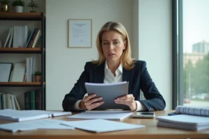 Femme d affaires concentrée à son bureau moderne