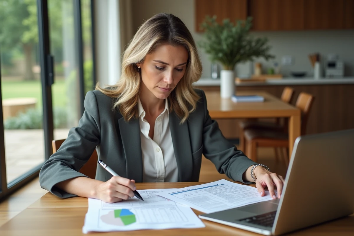 Femme professionnelle étudie des documents immobiliers à l