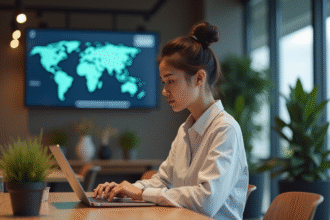 Jeune femme professionnelle utilisant une tablette dans un espace de coworking