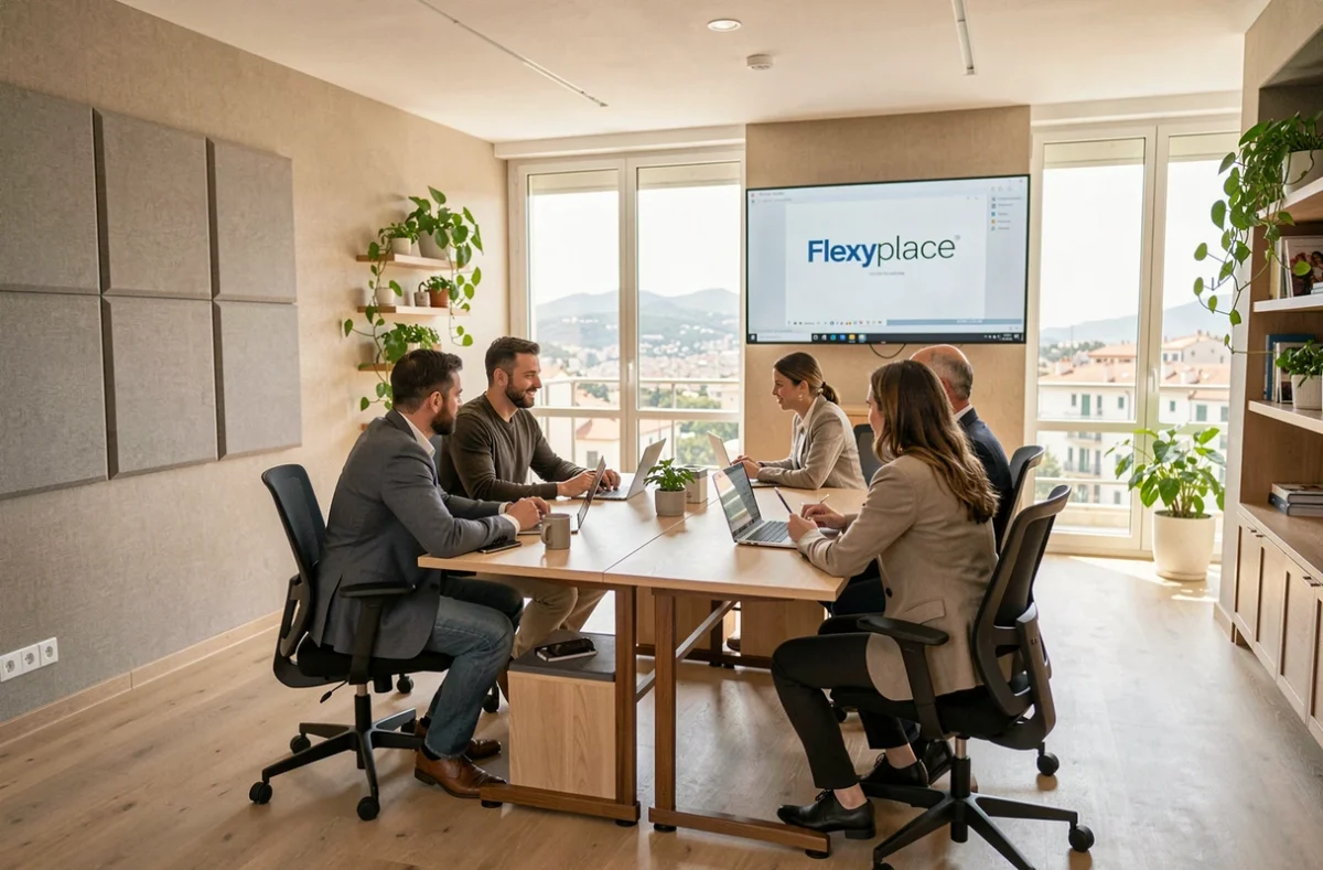 Flexyplace, espace de coworking flexible loué pour un atelier professionnel avec participants en réunion collaborative