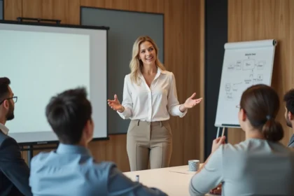 Femme confiante en formation professionnelle en salle moderne