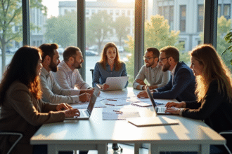 Groupe divers de professionnels en réunion de travail