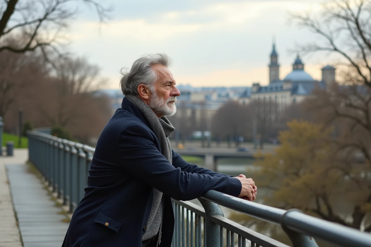 Homme de 62 ans regardant la ville depuis un parc