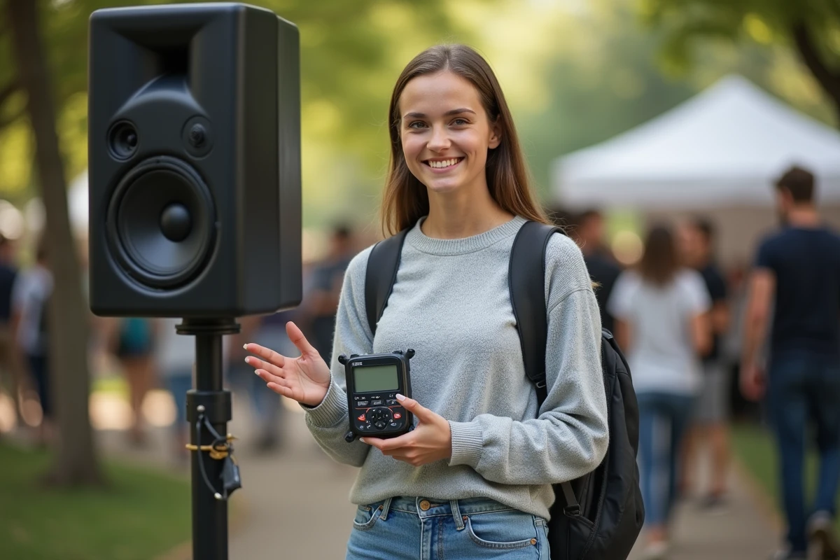 Jeune femme avec sonomètre à l