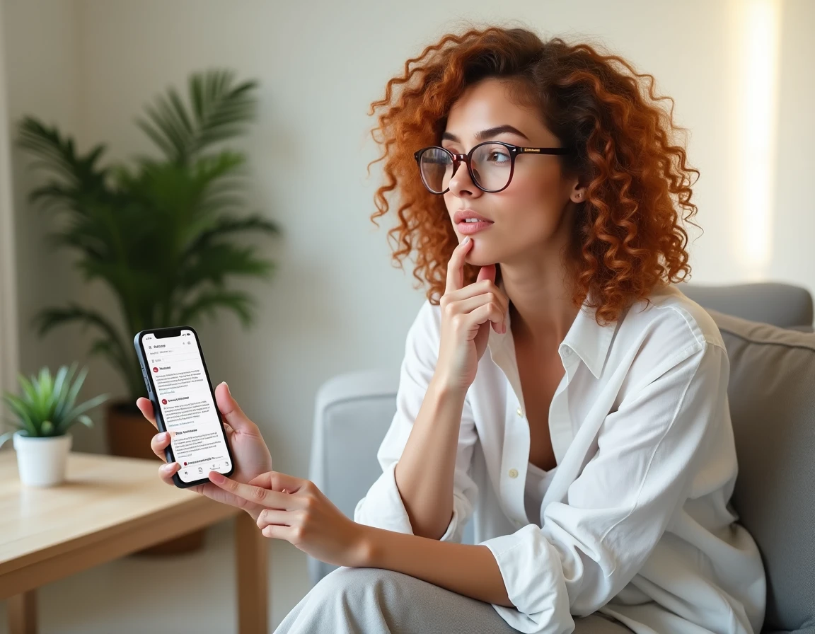 Jeune femme consultant les résultats de recherche archivés sur smartphone pour retrouver un site web disparu