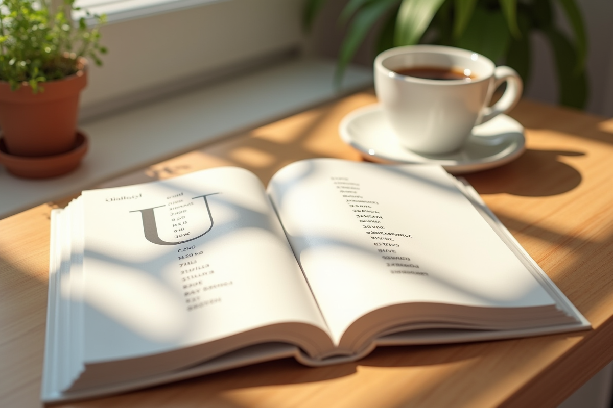 Livre de prénoms pour bébé avec noms en U sur une table en bois