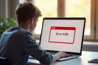 Adolescent frustré devant un ordinateur avec erreur 429