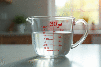 Verre mesure 30 ml sur plan de travail de cuisine